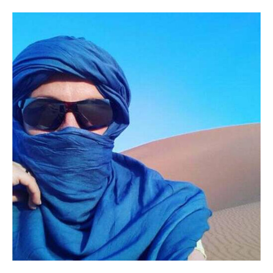59' Mauritanian African Tuareg Scarf Handmade Ethnic Turban Unisex Blue Color image {4}