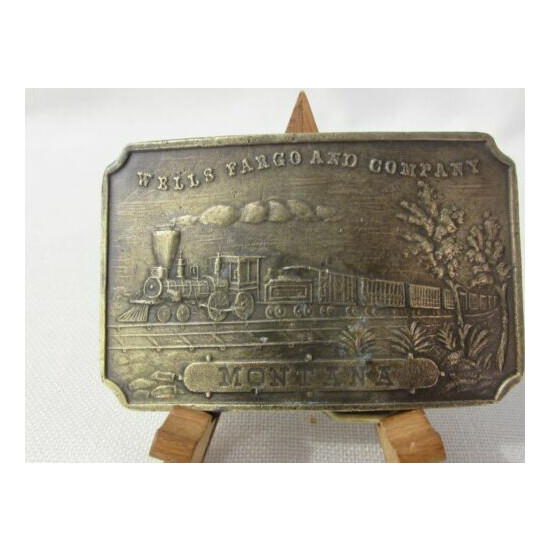 Vintage Wells Fargo & Co. Montana Train Engine Brass Belt Buckle 1970  image {1}
