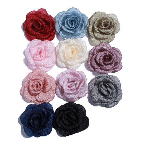 120PCS 5.5CM Artificial Satin Burned Peony Flower For Hairpins U Pick Color image {1}