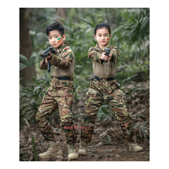 Kids Camo Tactical Combat Uniform Sets Airsoft Army Shirt & Pants Military Suit image {1}