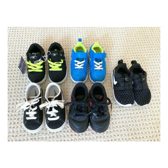5 pairs of toddler Nike & Polo sneakers running tennis shoes black blue size 7 image {1}