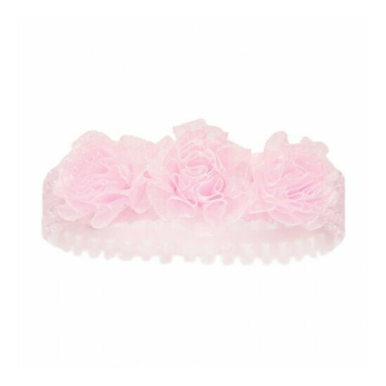Baby Girls Soft Touch Lace Headband with 3 flowers 0-6 month PINK WHITE  image {2}