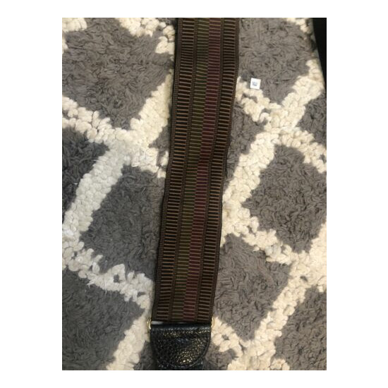 COLE HAAN suspenders in brown/green/ lines pre-owned used Black Leather image {3}