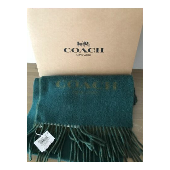 Coach NWT Wool & Cashmere Bi-Colored Teal & Green Muffler #F86542 image {1}