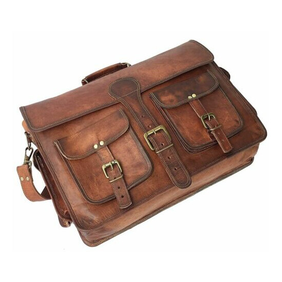 Soft Leather Bag Laptop Satchel Briefcase Brown Vintage Messenger Bag for Men image {3}