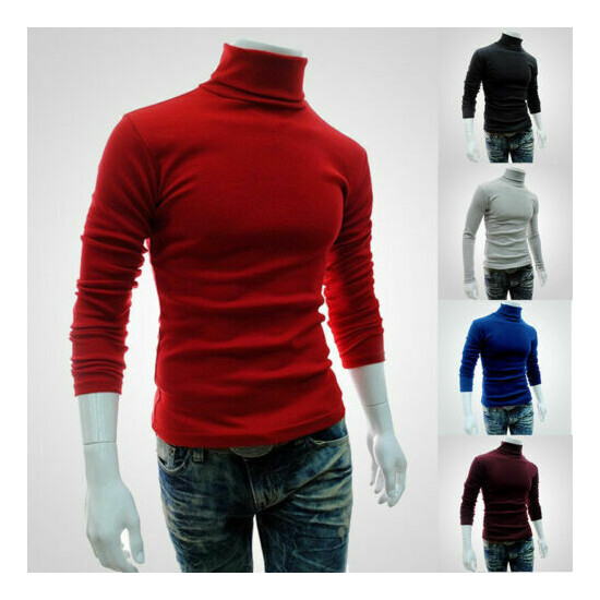 Jumper Sweater High Pullover Neck Solid Top Long Sleeve Men'sT Shirt Turtleneck image {1}