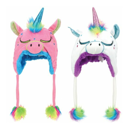 Animal Hat Unicorn Cap JIGLZ Rainbow Sparkly Character Winter Girls Boys image {1}