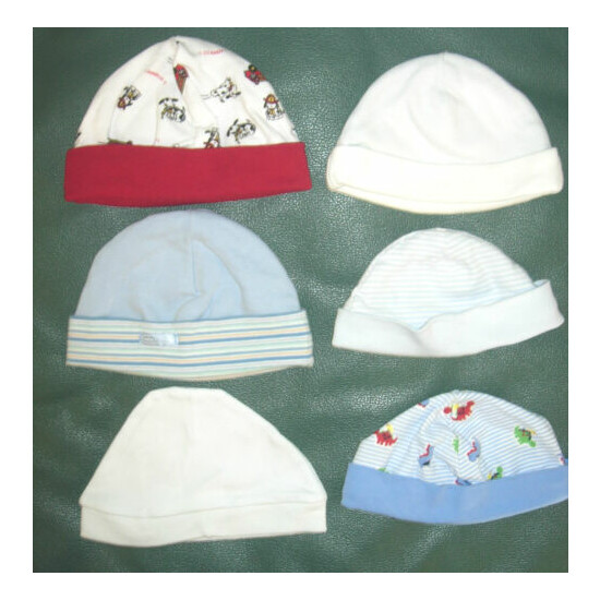 0-6 month boys lot of 6 cotton knit hats caps beanies  image {1}