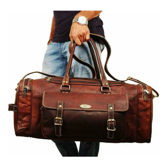 Vintage Leather Travel Luggage Duffel Gym Bag Overnight Weekender Crossbody Bag image {1}