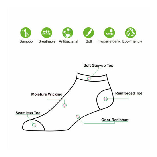 Men's Bamboo 6 Pack Thin Casual Low Cut Socks Black Grey Large 10-13 image {2}
