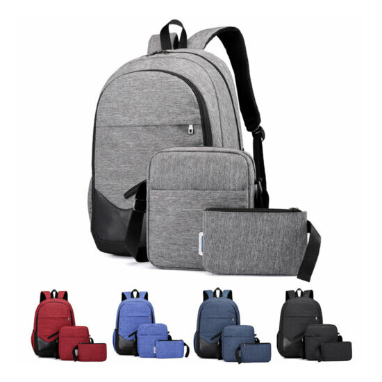 3Pcs Canvas Men Women Backpack Laptop Travel Boys Girls School Book Bag Rucksack image {1}