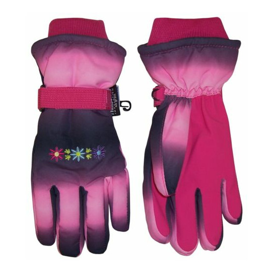 NICE CAPS Girls Childrens Thinsulate Waterproof Floral Ski Winter Snow Gloves image {1}