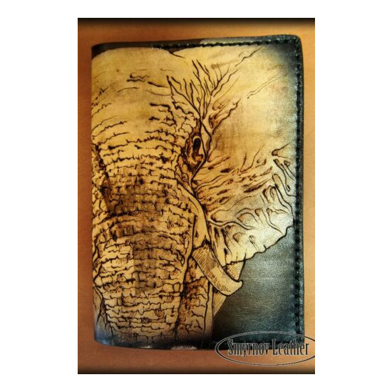 Men's Handmade Leather Passport cover Big elephant Unisex image {1}