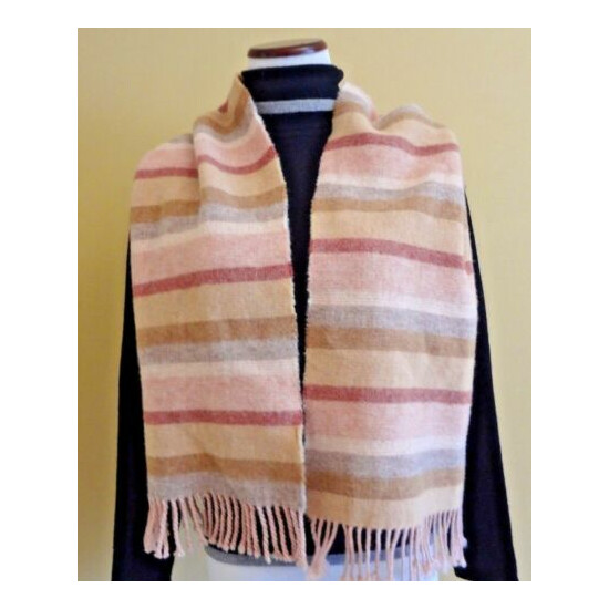 VTG Altea Milano Unisex Wool Light Pink Multi Stripes Oblong with Fringes Scarf image {1}
