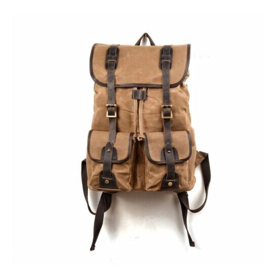 Men's Waterproof Oil Wax Canvas+Leather Backpack Satchel Camping bag Travel Bag image {4}
