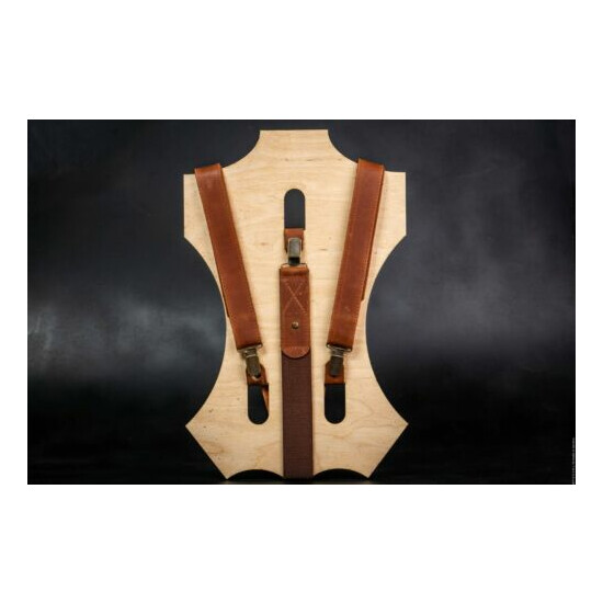 Leather suspenders for men in brown color (Clip-On) image {3}