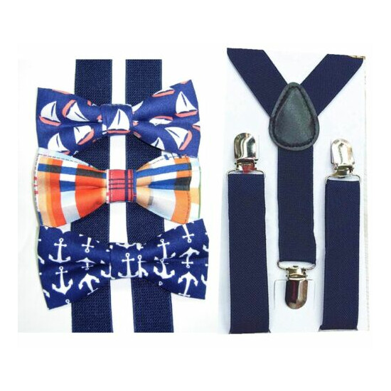 Nautical Bow tie & Navy Blue Suspenders / Anchors/Plaid/Sailboats / Baby - Adult image {1}