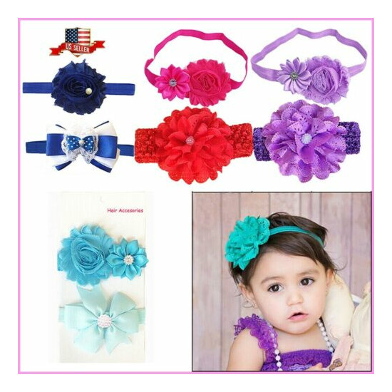 Baby Kid 2pcs Headbands Flower Beads Style Baby shower Hair Accessories SALE image {1}