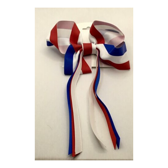 5 inch Baby Toddler Infant Girl Hair Bow Huge Hair Clip Red White&Blue USA  image {1}