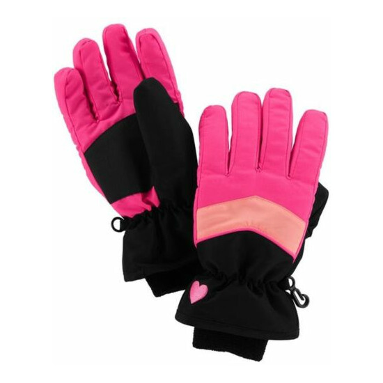 New OshKosh Girls 8 10 12 14 year Ski Gloves Winter Glove Kid Pink Neon Heart image {3}