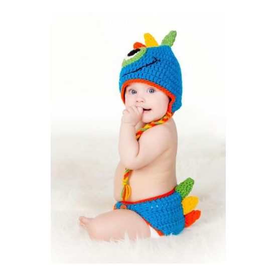 BABY HAT BLUE MONSTER DIAPER SET CROCHET knit infant toddler beanie photo prop image {1}