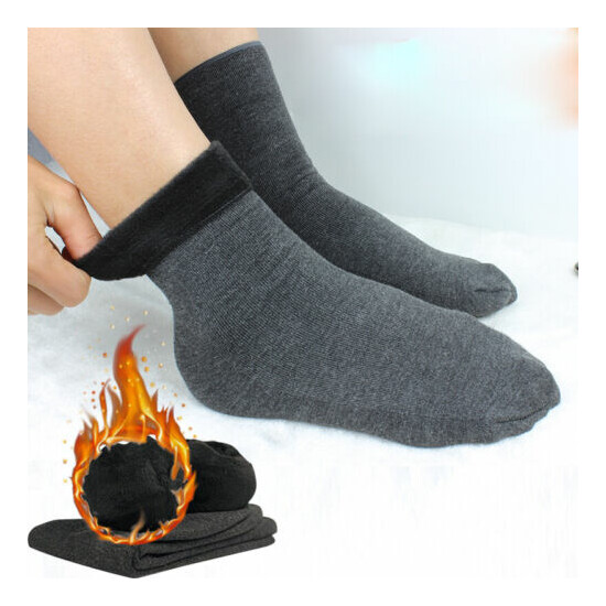 5Pairs Men Winter Warm Socks Cotton Blend Plush Solid Soft Lounge Bed Socks Home image {2}