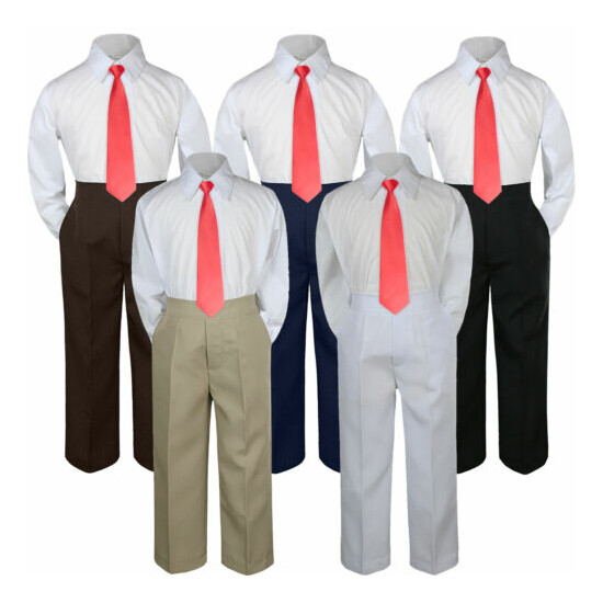3pc Red Tie Shirt Suit Outfit for Baby Boy Toddler Kid Pants Color by Selection image {1}