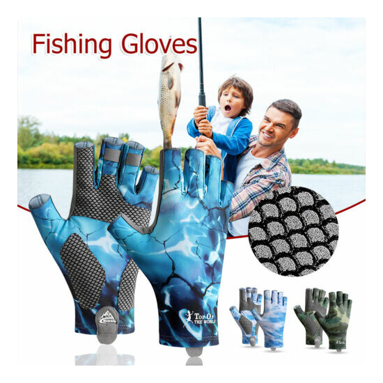 Mens Outdoor Fingerless Fishing Gloves Ice Silk Breathable Sun Protection Gloves image {1}