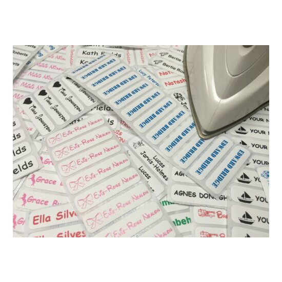 Personalised Waterproof Uniform/Clothing Iron On Identity Name Labels Tags image {1}