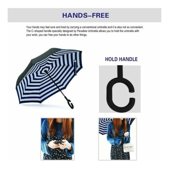 Siepasa Double Layer Inverted Umbrella with C-Shaped Handle Stripes / Navy Blue image {3}