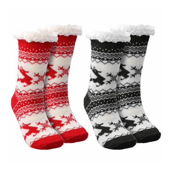 (1/2/3 Pack) Womens Thick Knit Sherpa Fleece Lined Thermal Fuzzy Slipper Socks image {4}