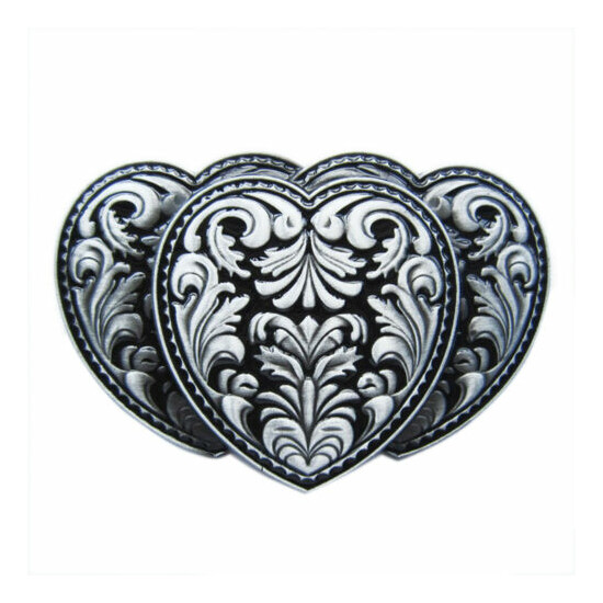 Flower Triple Hearts Black Enamel Metal Belt Buckle image {1}