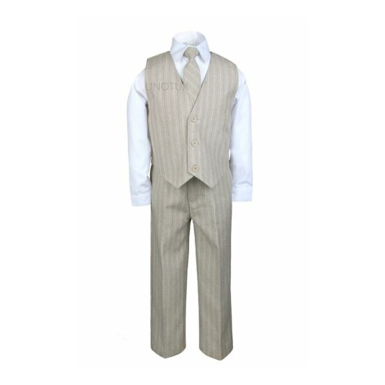 Baby Toddler Boy 4PC Holiday Recital Formal Wedding Party Tuxedo Suit Khaki S-20 image {2}