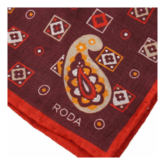 NWT RODA Burgundy-Red-Orange Paisley Medallion Print Linen Pocket Square image {2}