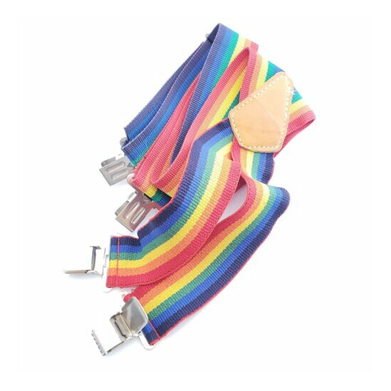 Rainbow Suspenders Striped Pride Custom LeatherCraft Top Grain Cowhide 2" Wide image {1}