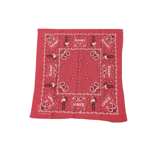 Vintage 60s Levis Spell Out All Over Print Bandana Handkerchief Red USA 20" image {1}