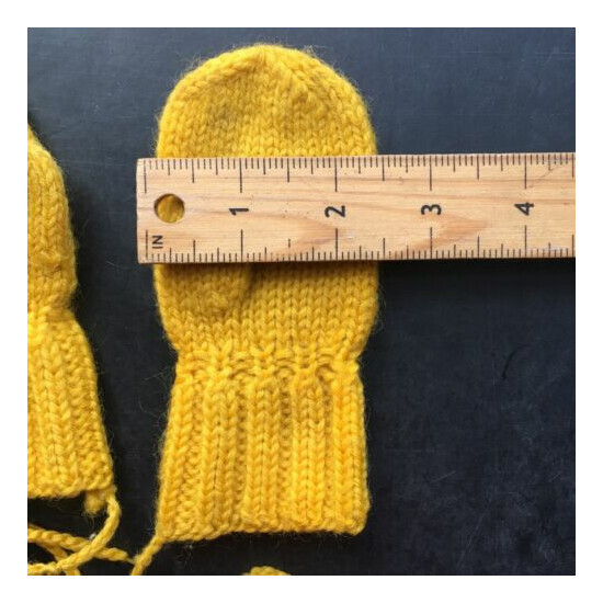 Handmade Vintage Knit Yellow Mittens and Blue Pom Booties Slippers image {4}