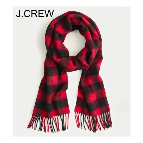 J.CREW merino wool scarf buffalo check plaid red black muffler lambswool soft nr image {1}