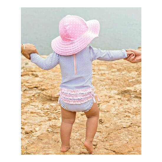 RuffleButts Baby/Toddler Girls UPF 50+ Sun Protective Wide Brim Swimwear Sun Hat image {3}