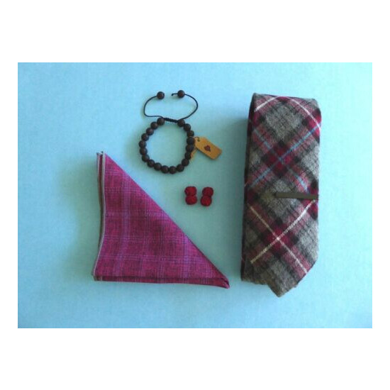 Harrison Blake Gray Pink Tie + Pocket Square + Tie Bar + Bracelet + Cuff Links image {1}