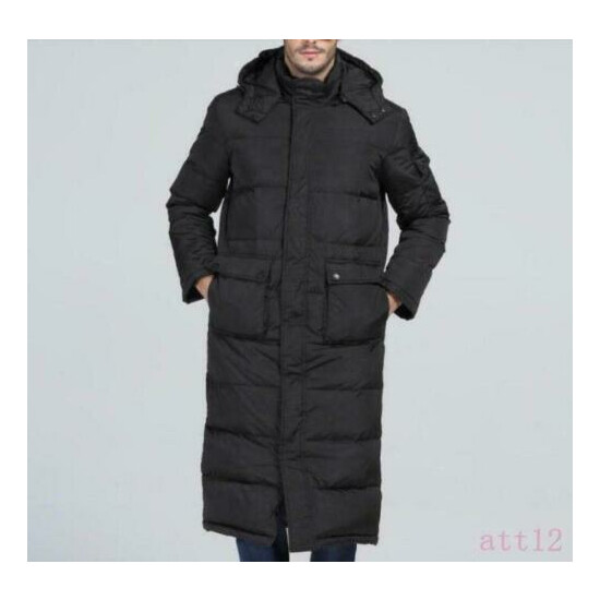 Men Long Puffer Warm Full Length Hooded Parka Down cotton Winter JacketCoatBlack image {3}