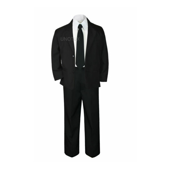 4pc Set Infant Boy Toddler Wedding Black Formal Tuxedo Suit +A free Red Long Tie image {1}