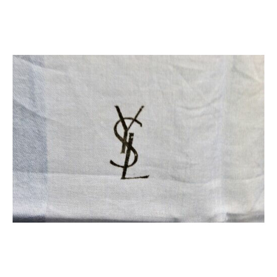 VTG Saint Laurent YSL Men's XL Cotton Scarf Handkerchief Logo Blues 2 image {3}