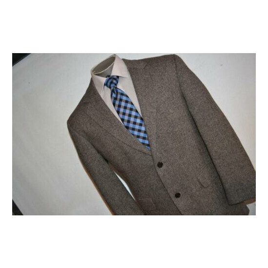 33725-a Mens Lands End Blazer Sportcoat Jacket Tweed Style Size 42 Reg Gray Wool image {3}