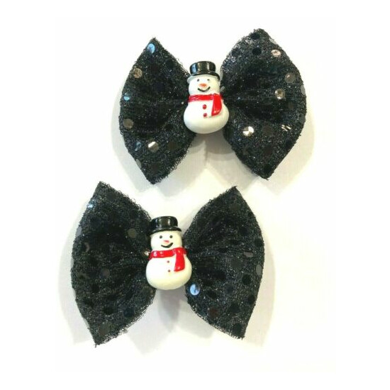 Beautiful Snowmen inspired set of pigtail hair bows for girls. image {1}