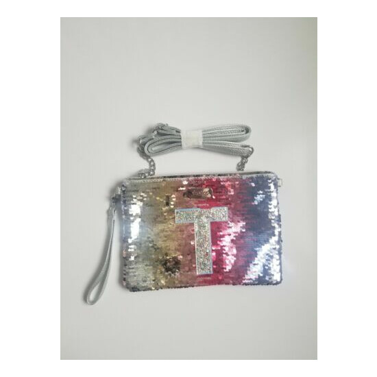 NEW JUSTICE FLIP SEQUIN INITIAL CONVERTIBLE PURSE / WRISTLET "R" image {3}