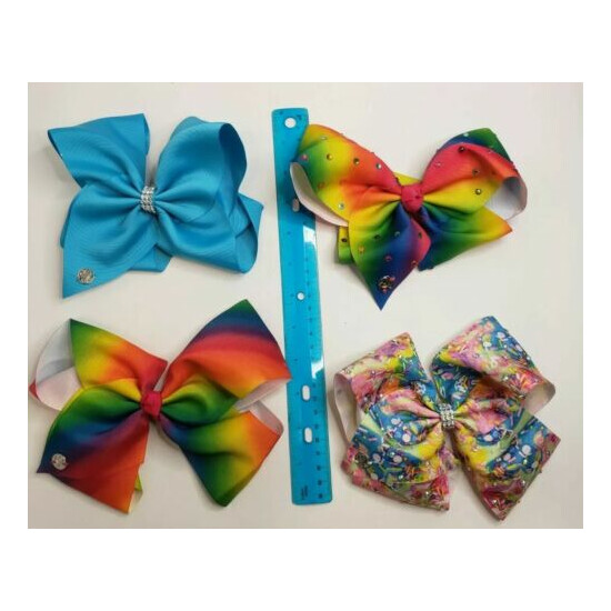 Lot of Jo Jo Siwa Hair Bows (4) Turquoise, 2 Tie Dye Bows, and a Multi-colored  image {1}