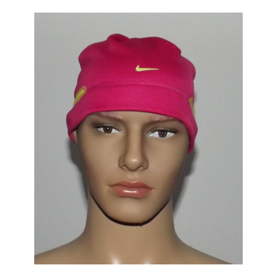 Girl's Size 7/16 Nike Fleece Beanie Hat Winter Kids Pink/Yellow 4A2490 141 NWT image {1}