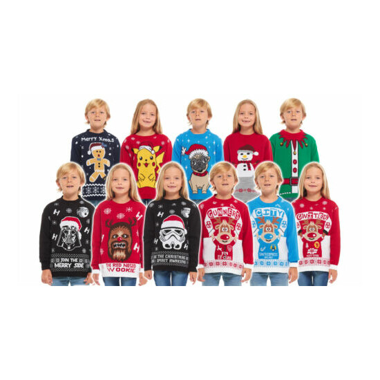 New Kids Childrens Boys Girls Xmas Christmas Winter Jumper Sweater Knitted Retro image {5}
