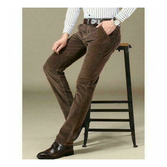 Men's Casual Business Pants Corduroy Straight Stretch Trousers Plain Slim Fit  Thumb {5}